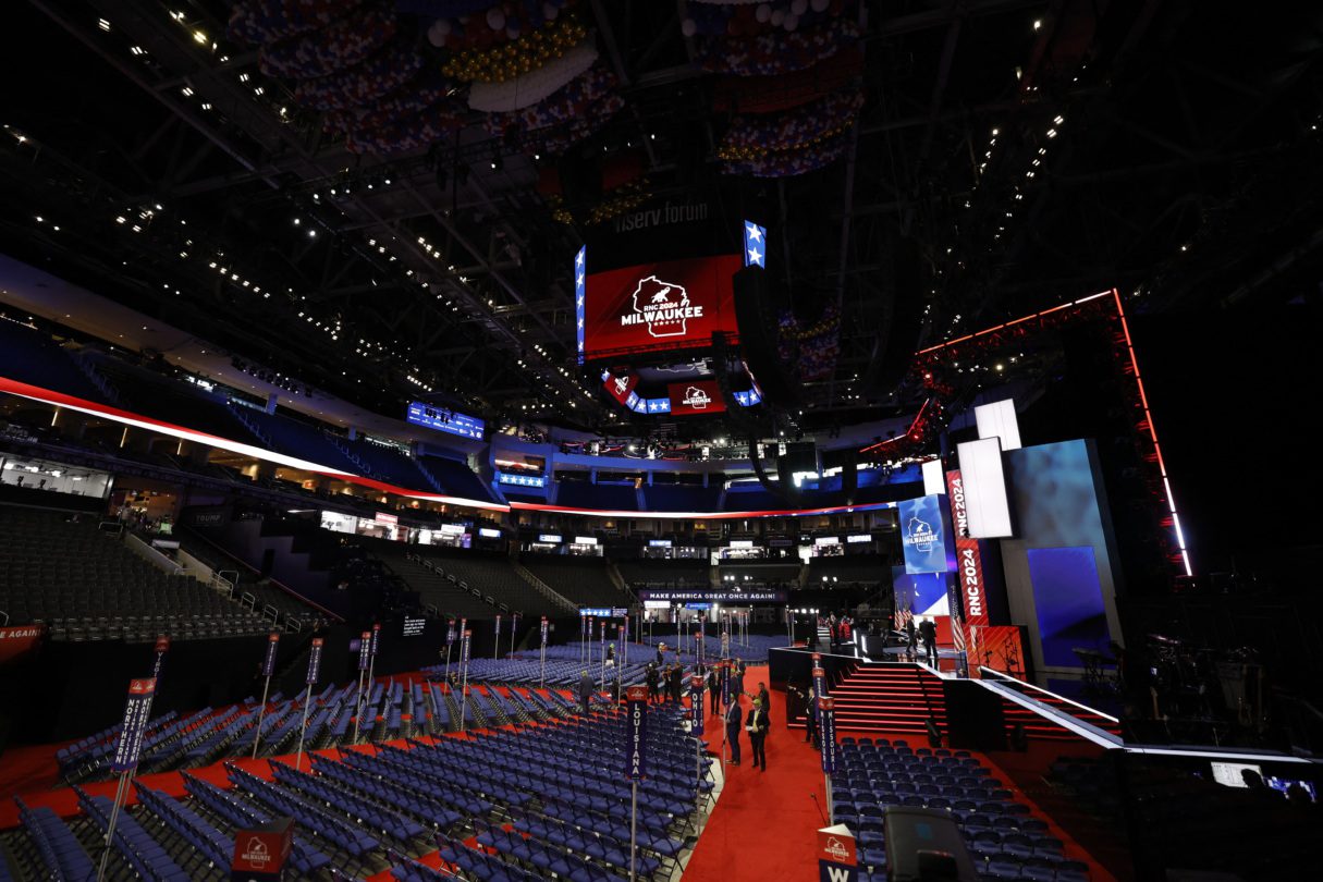 The stage at the Republican National Convention in Milwaukee. (Kamil Krzaczynski/AFP via Getty Images)